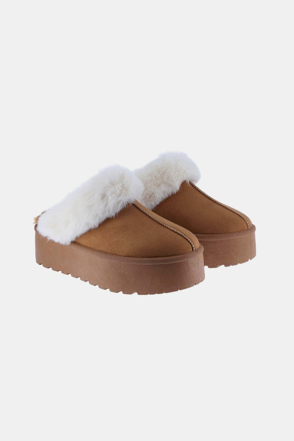 Tan Platform Fur Trim Snow Slippers