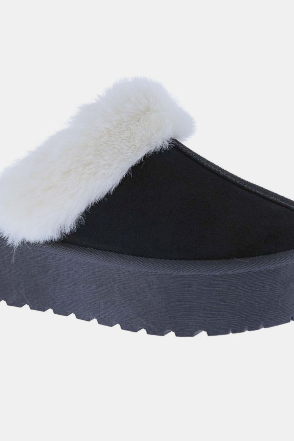 Black Platform Fur Trim Snow Slippers