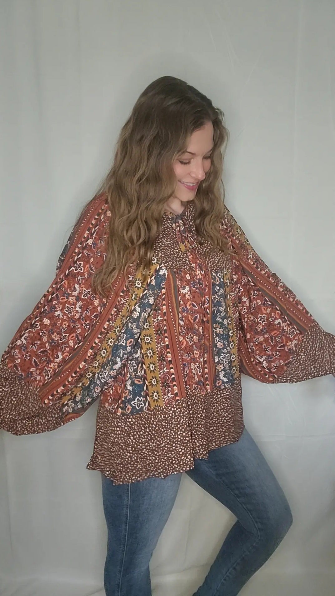 BABYDOLL OVERSIZED BOHO VINTAGE PRINT TOP