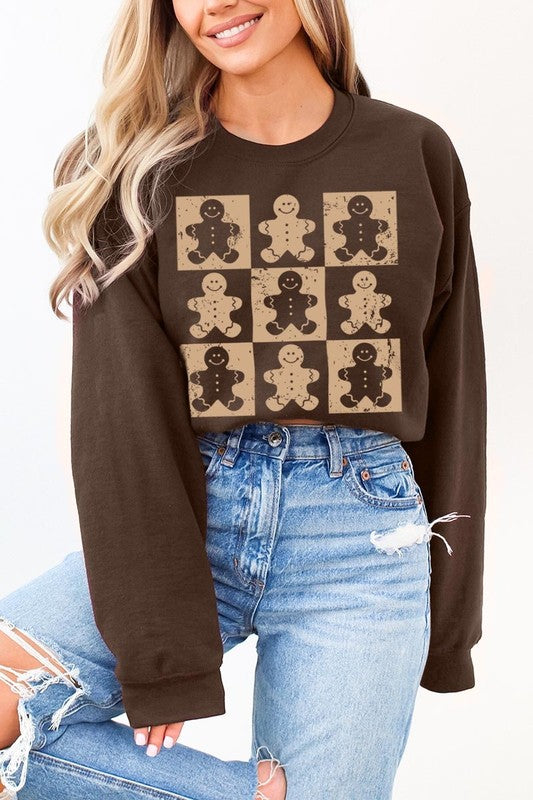 Checkered Gingerbread Man Graphic Sweatshirts