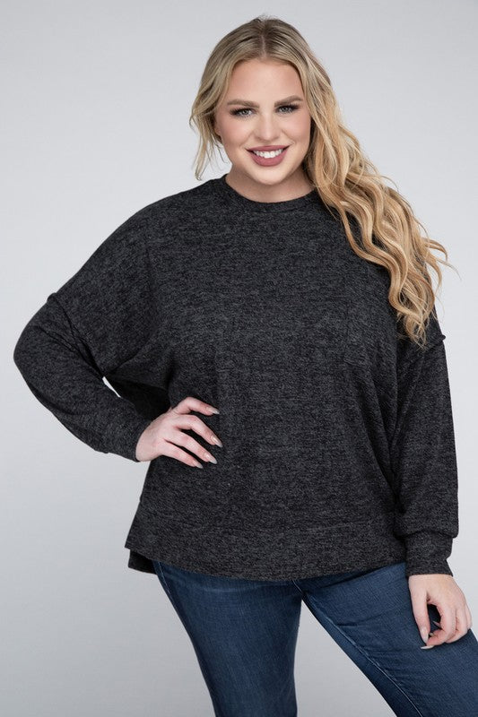 Plus Brushed Melange Drop Shoulder Sweater