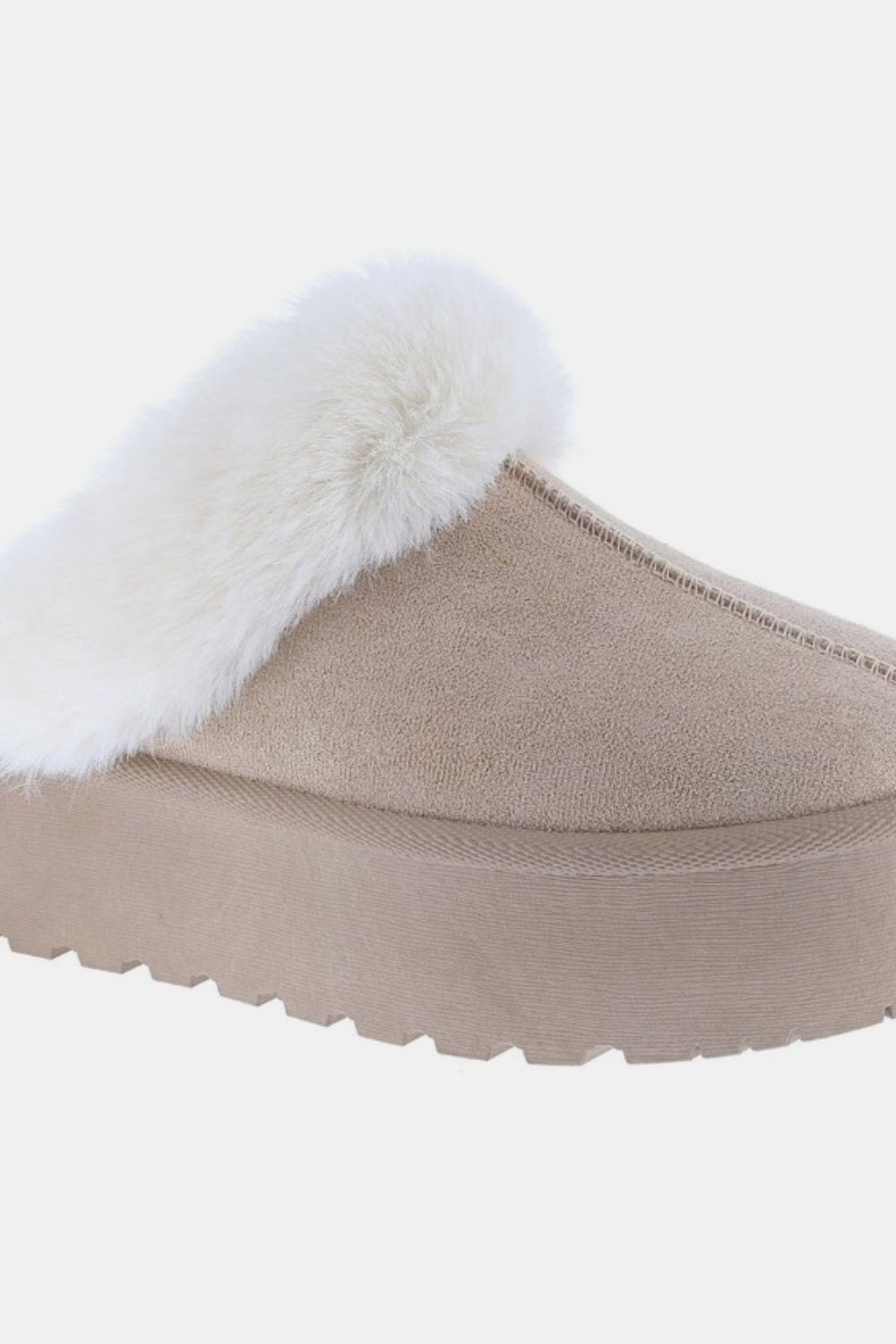 Taupe Fur Trim Snow Slippers