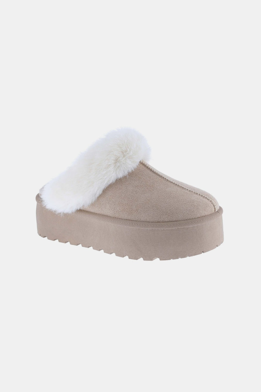 Taupe Fur Trim Snow Slippers