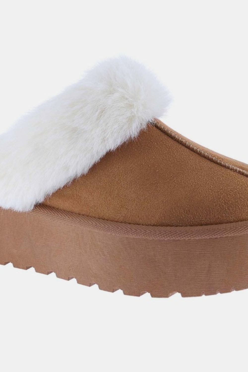 Tan Platform Fur Trim Snow Slippers