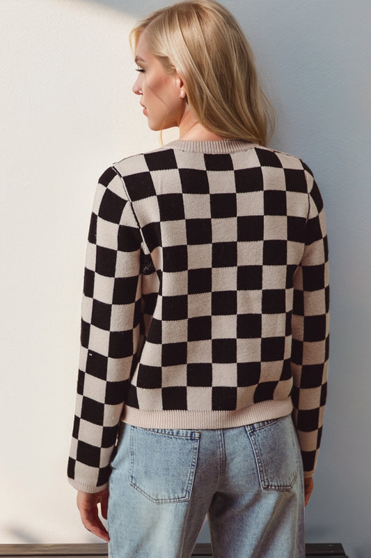 Checkered Tie Front Cardigan