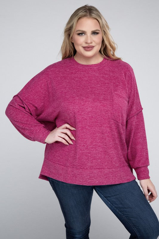 Plus Brushed Melange Drop Shoulder Sweater