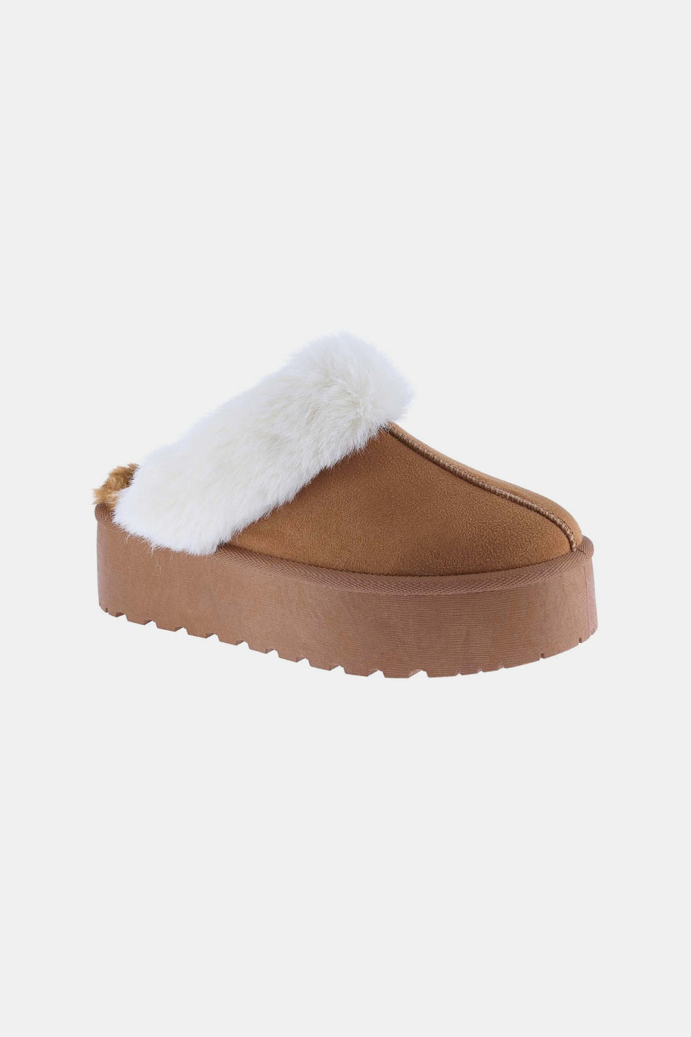 Tan Platform Fur Trim Snow Slippers