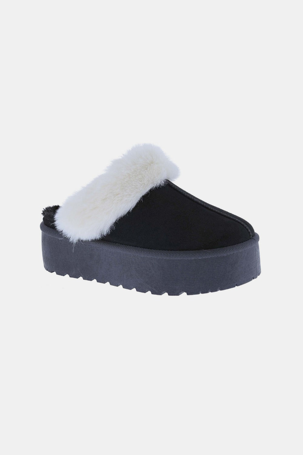 Black Platform Fur Trim Snow Slippers