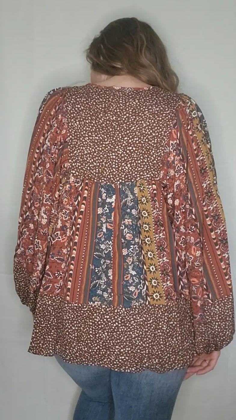 BABYDOLL OVERSIZED BOHO VINTAGE PRINT TOP