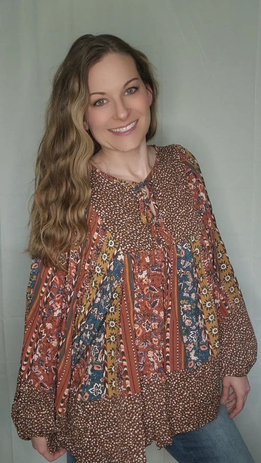 BABYDOLL OVERSIZED BOHO VINTAGE PRINT TOP