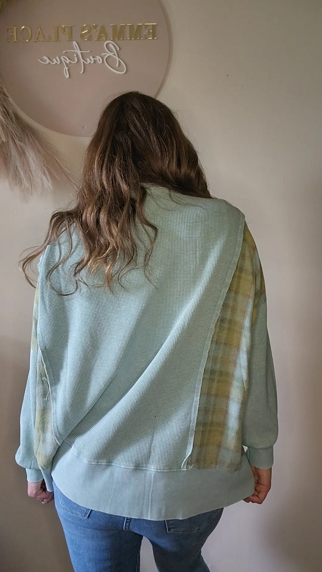 PLAID MINERAL WASH FRENCH TERRY TOP