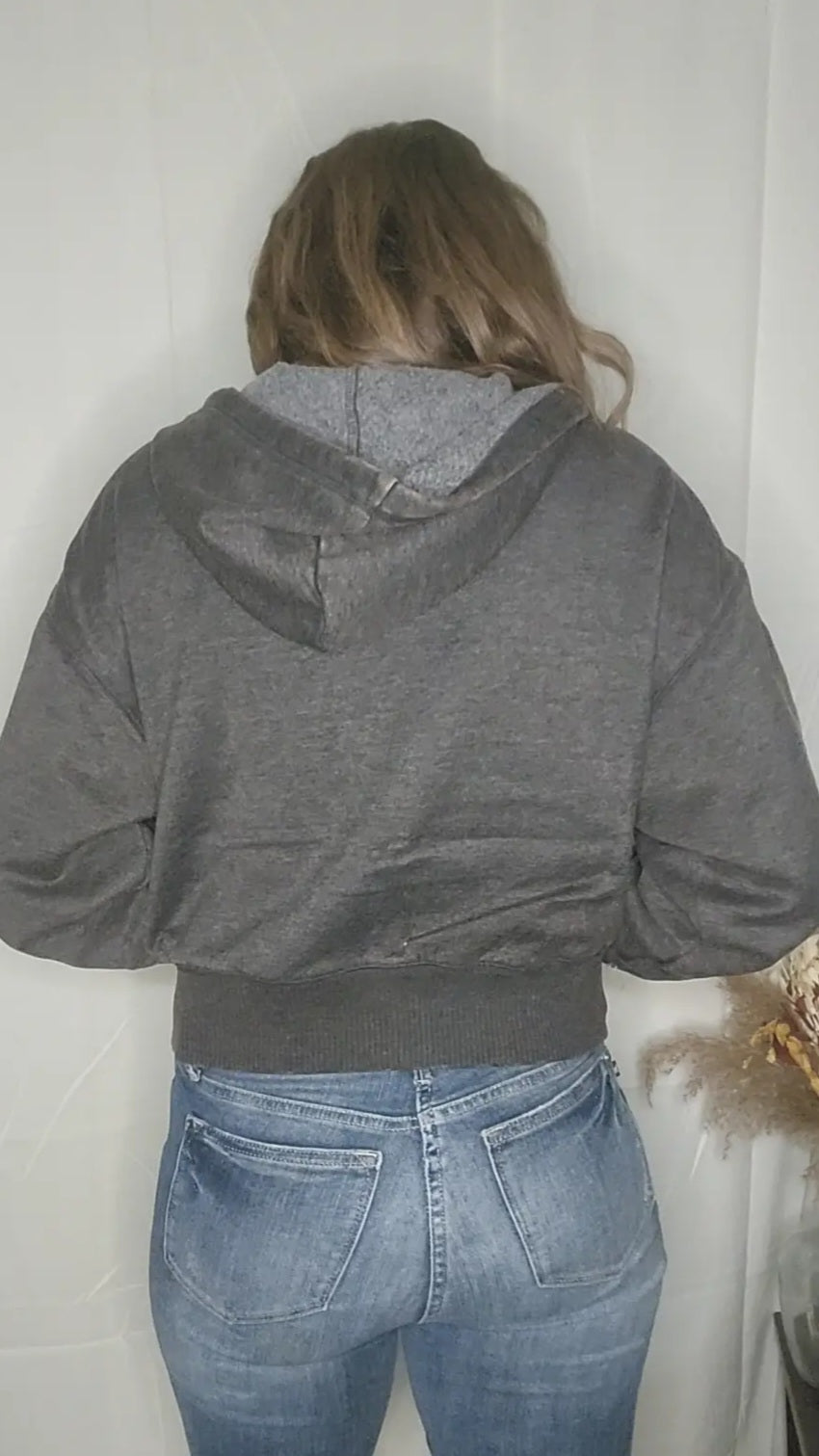 Acid Wash Fleece Cropped Zip-Up Hoodie